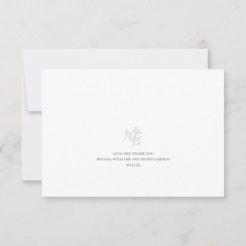 Simple Gray and White Floral Wedding Thank You Card