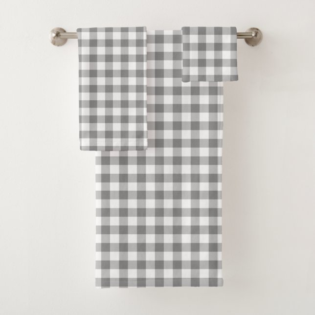 Simple Gray And White Gingham Bath Towel Set (Insitu)