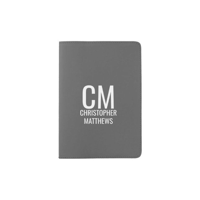 Simple Gray And White Masculine Monogram   Passport Holder (Front)