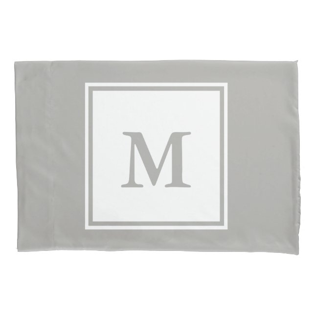 Simple Gray and White Monogrammed Pillow Case (Front)
