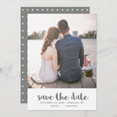 Simple Gray and White Polka Dots Photo Save The Date