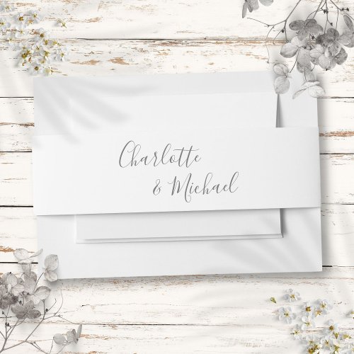 Simple Gray And White Signature Script Invitation Belly Band