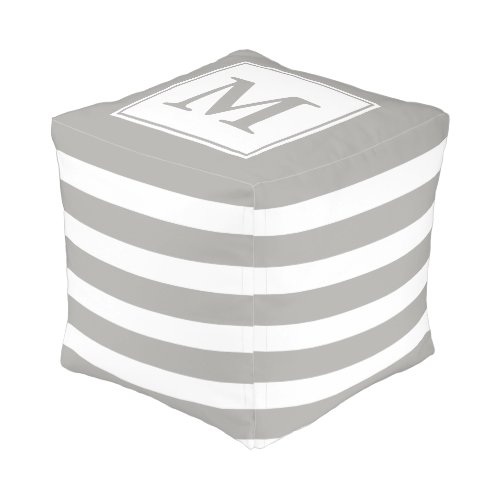 Simple Gray and White Stripes and Monogram Pouf