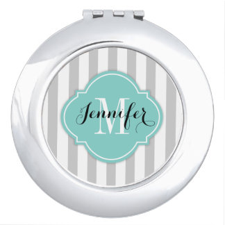 Simple Gray and White Stripes with Monogram Makeup Mirror