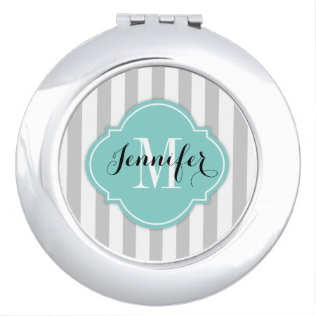Simple Gray And White Stripes With Monogram Makeup Mirror