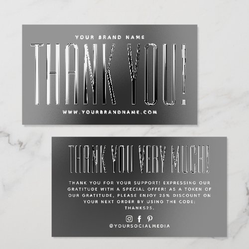 Simple gray black minimalist thank you raised spot UV business card