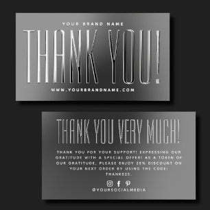 Simple gray black minimalist thank you raised spot UV business card