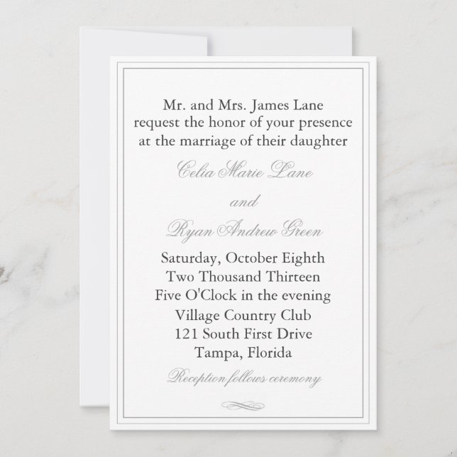 Simple Gray Border Wedding Invitation (Front)