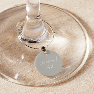 Simple gray cheers and initials wine charm