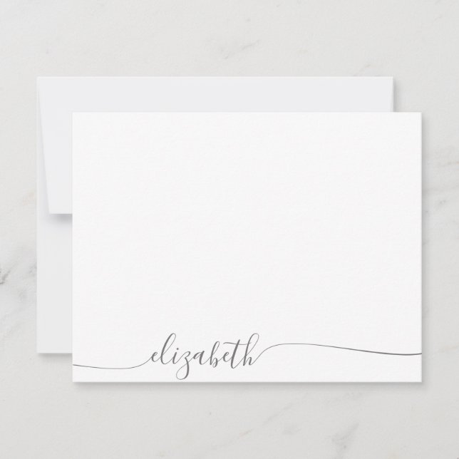 Simple Gray Cursive Script Personalized Name Note Card (Front)