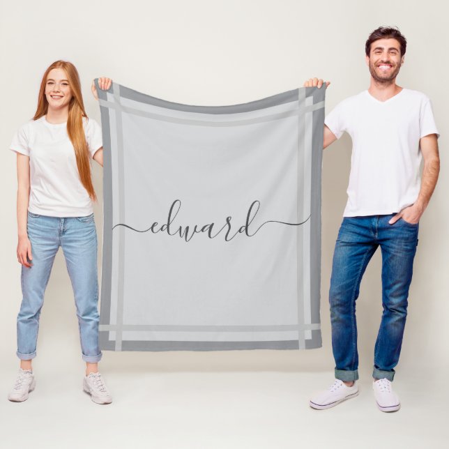 Simple Gray Custom Name Fleece Blanket (In Situ)