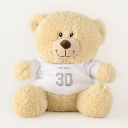 Simple Gray Custom Number and Name Teddy Bear