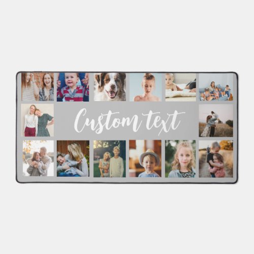 Simple gray custom text photo collage photo grid  desk mat