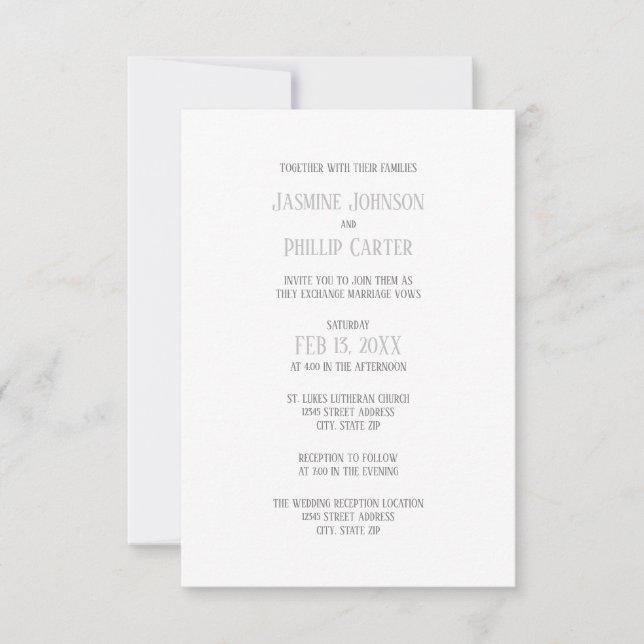 Simple Gray Design - 3x5 Wedding/Reception Invite (Front)