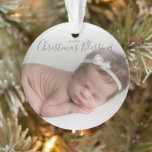 Simple Gray Elegant Baby First Christmas Ornament<br><div class="desc">Did you have a baby this year? Add a memory to your tree with this acrylic ornament for baby's first Christmas. A modern and simple design with the message, "Our Little Christmas Blessing" in an elegant gray handwriting font over your favorite photo on the front. The backside has baby's birth...</div>