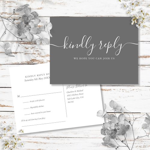 Simple Gray Elegant Signature Script RSVP Invitation Postcard