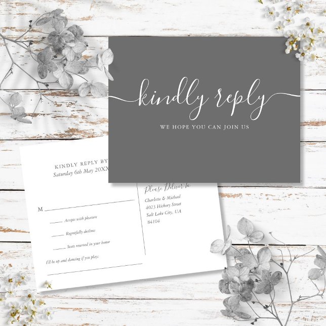 Simple Gray Elegant Signature Script RSVP Invitation Postcard (Simple Gray Elegant Signature Script RSVP Invitation Postcard)