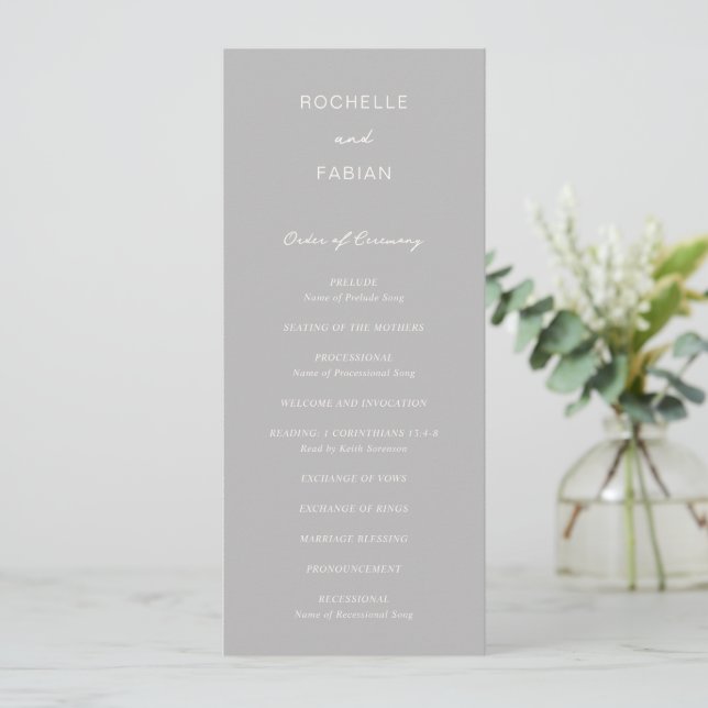 Simple Gray Elegant Wedding Program (Standing Front)