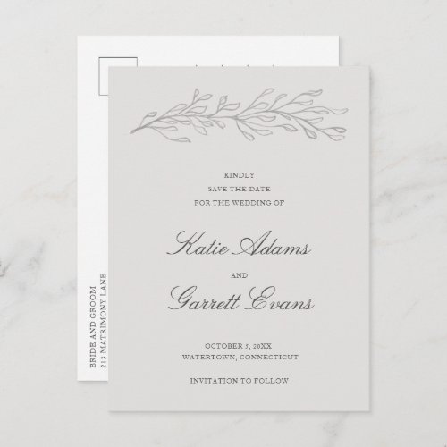 Simple Gray Elegant Wedding Save the Date Announcement Postcard