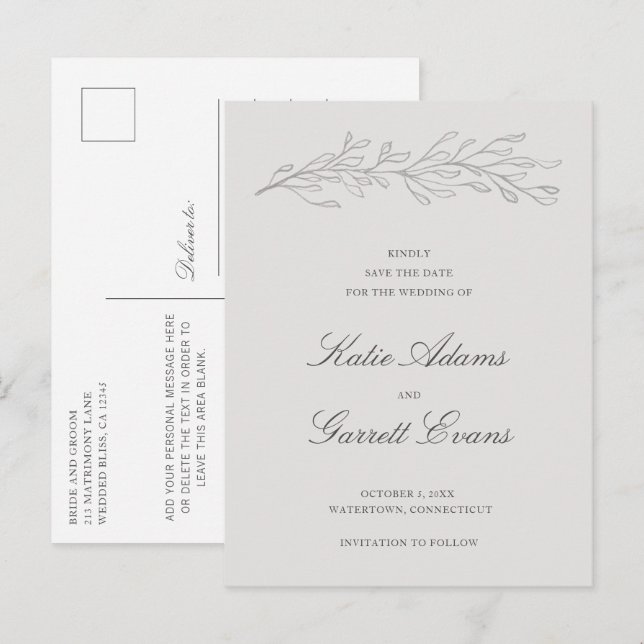 Simple Gray Elegant Wedding Save the Date Announcement Postcard (Front/Back)