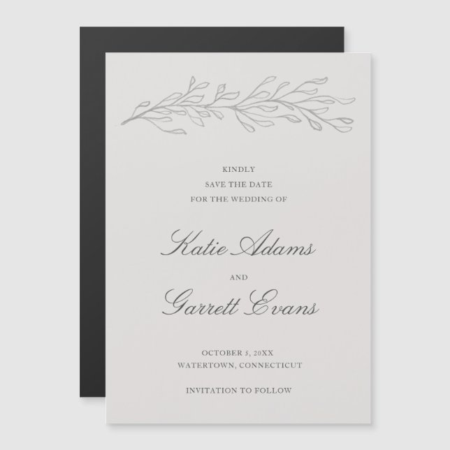 Simple Gray Elegant Wedding Save the Date Magnetic Invitation (Front/Back)