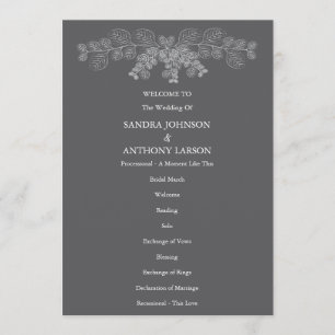 Simple Gray Eucalyptus Line Art Wedding Program