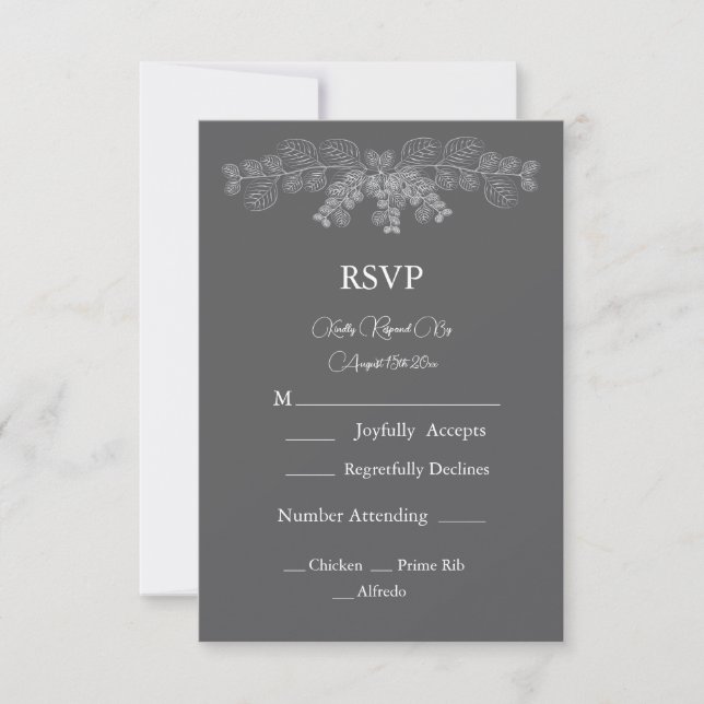 Simple Gray Eucalyptus Line Art Wedding  RSVP Card (Front)