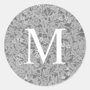 Simple Gray Floral Monogram Classic Round Sticker