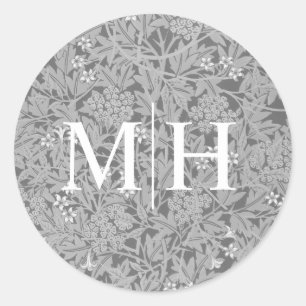 Simple Gray Floral Monogram Wedding Envelope Seal