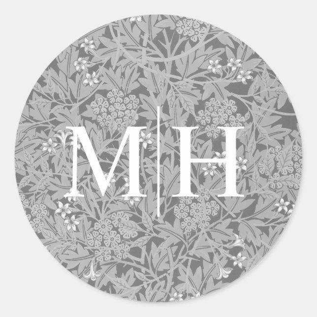Simple Gray Floral Monogram Wedding Envelope Seal (Front)