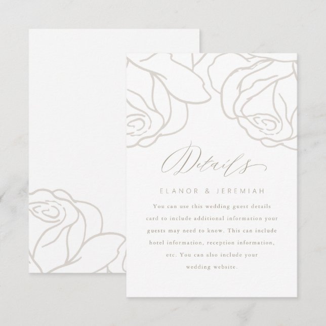 Simple Gray Floral Wedding Guest Detail Card (Front/Back)