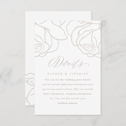 Simple Gray Floral Wedding Guest Detail Card
