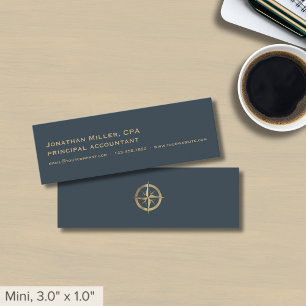 Simple Gray Gold Compass Logo Mini Business Card