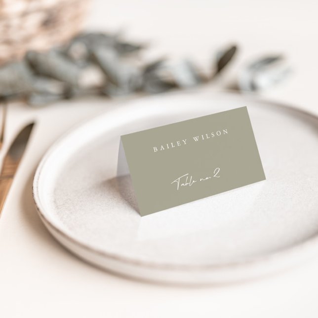 Simple Gray Green Modern Wedding Place Card (Creator Uploaded)