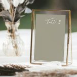 Simple Gray Green Modern Wedding Table Number<br><div class="desc">The simplicity of the design allows it to effortlessly complement any wedding theme or decor style, making it a versatile choice for your special day. The crisp typography and sleek design create a modern and sophisticated look, setting the tone for a memorable wedding celebration. Designed to coordinate with for the...</div>