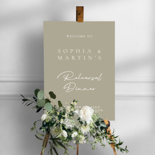 Simple Gray Green Rehearsal Dinner Welcome Sign
