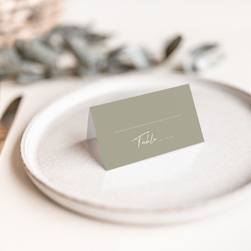 Simple Gray Green Wedding Folded Place Card