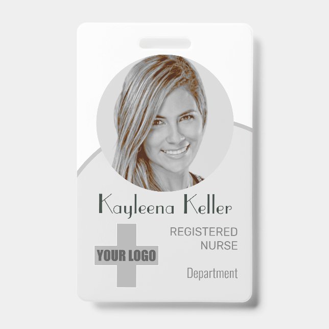 Simple Gray Grey Circle Photo Logo Barcode ID Code Badge (Front)