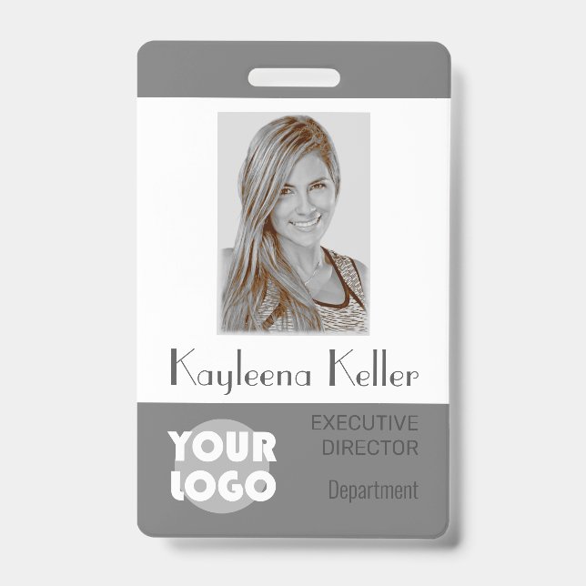 Simple Gray Grey Logo Barcode ID Photo Department Badge (Front)