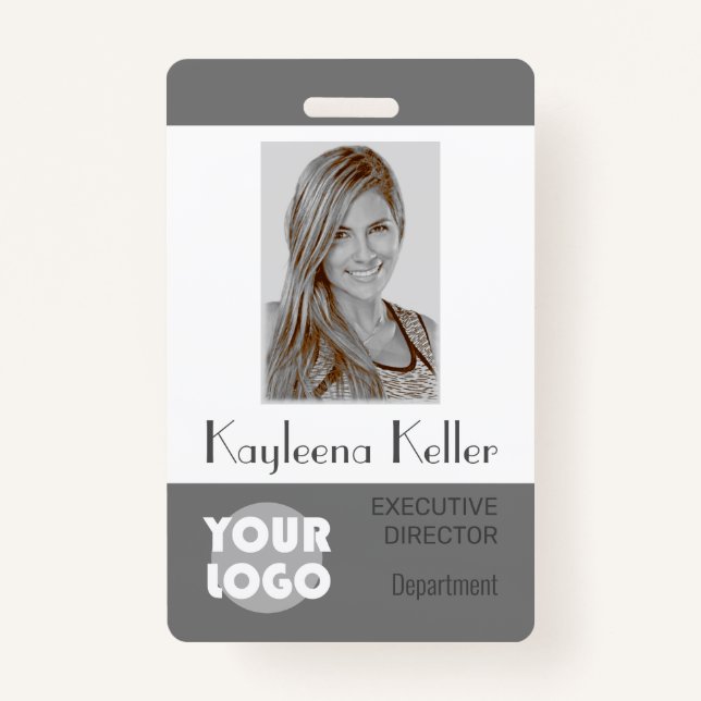 Simple Gray Grey Logo Barcode ID Photo Department Badge (Front)