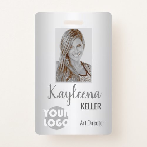 Simple Gray Grey Ombre Logo Barcode ID Photo Badge