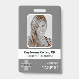 Simple Gray Grey White Photo Logo Barcode ID Nurse Badge