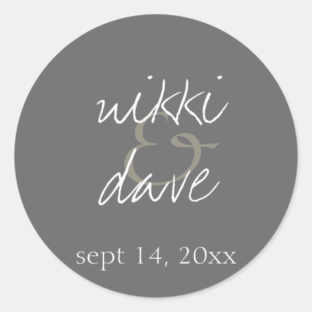 Simple gray handwritten wedding favor label seal (Front)