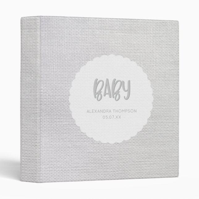 Simple Gray Knit Baby Book Baby Records Binder (Front/Spine)