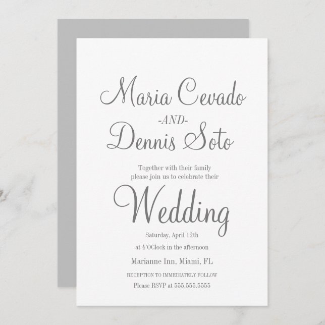 Simple Gray Lettering Script Wedding Invitation (Front/Back)