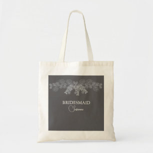 Simple Gray Line Art Eucalyptus Bridesmaid Tote Bag
