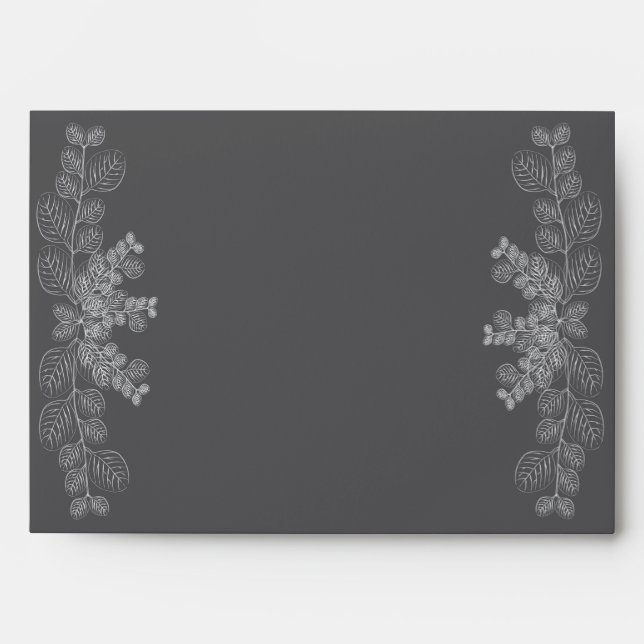 Simple Gray Line Art Eucalyptus Wedding Envelope (Front)
