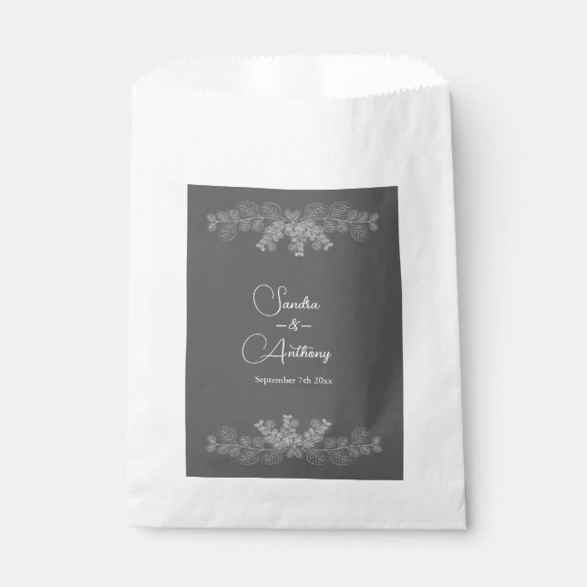 Simple Gray Line Art Eucalyptus wedding favor bag (Front)
