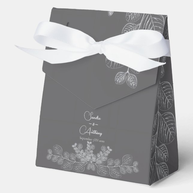 Simple Gray Line Art Eucalyptus  Wedding  Favor Boxes (Front)