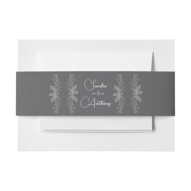Simple Gray Line Art Eucalyptus Wedding Invitation Belly Band (Front Example)